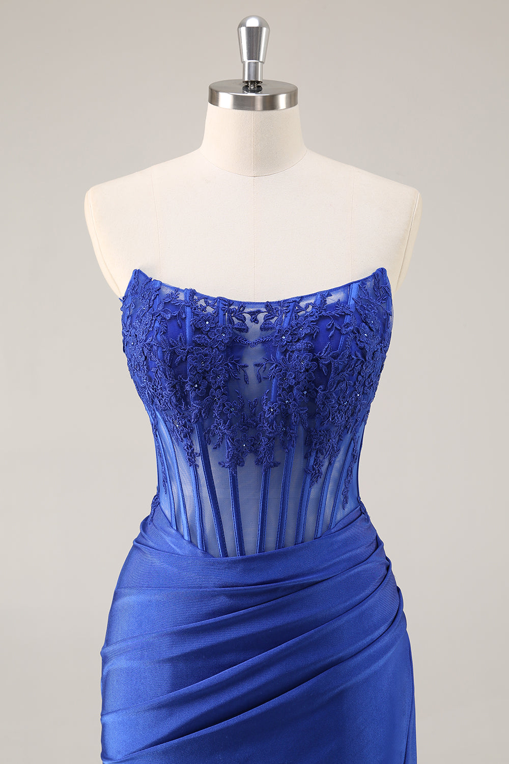 Royal Blue Bodycon Strapless Corset Beaded Short Homecoming Dress