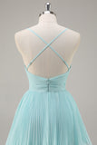 Green Chiffon A-Line V-Neck Tiered Long Pleated Prom Dress