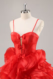 Red A Line Corset Keyhole Ruffled Short Homecoming Dress With Bows