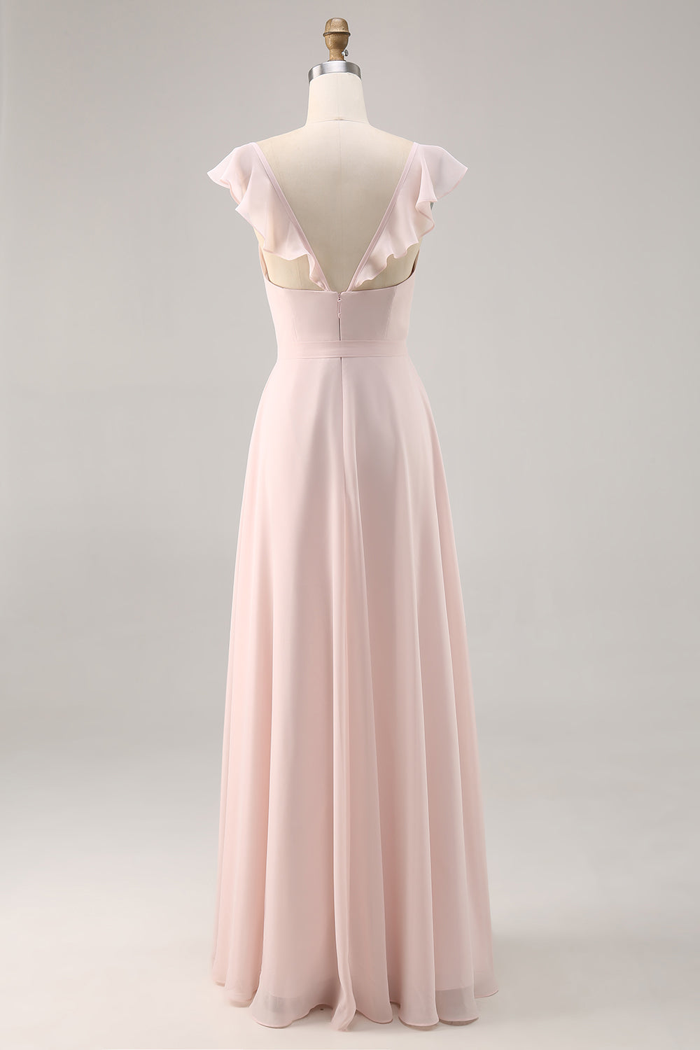Candy Pink Cap Sleeves Ruched Long Bridesmaid Dress with Slit