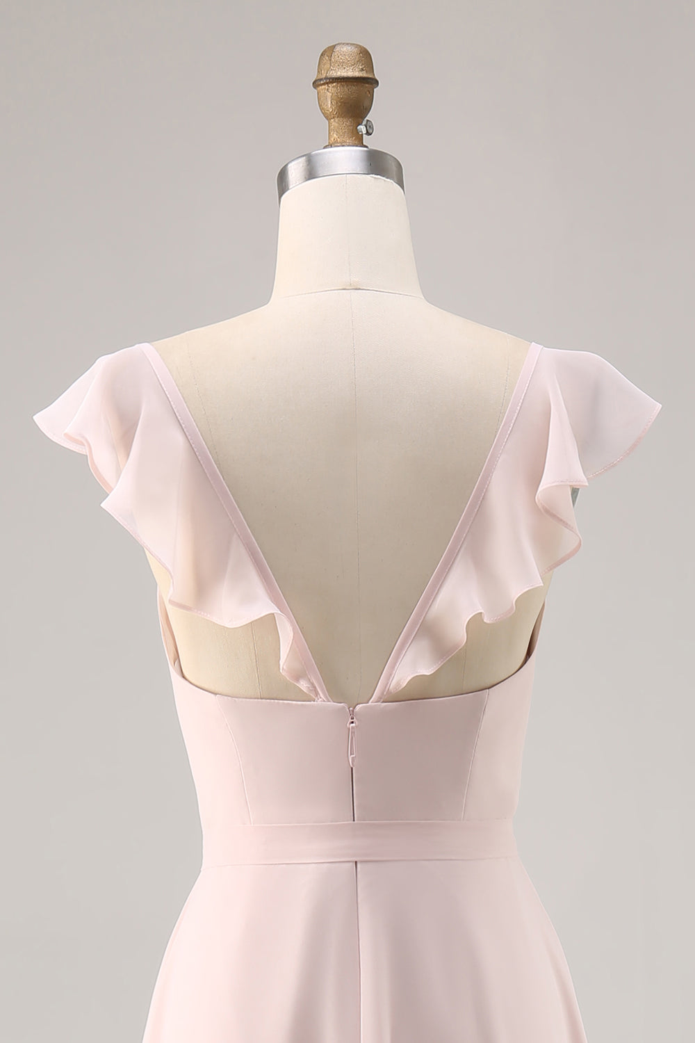 Candy Pink Cap Sleeves Ruched Long Bridesmaid Dress with Slit