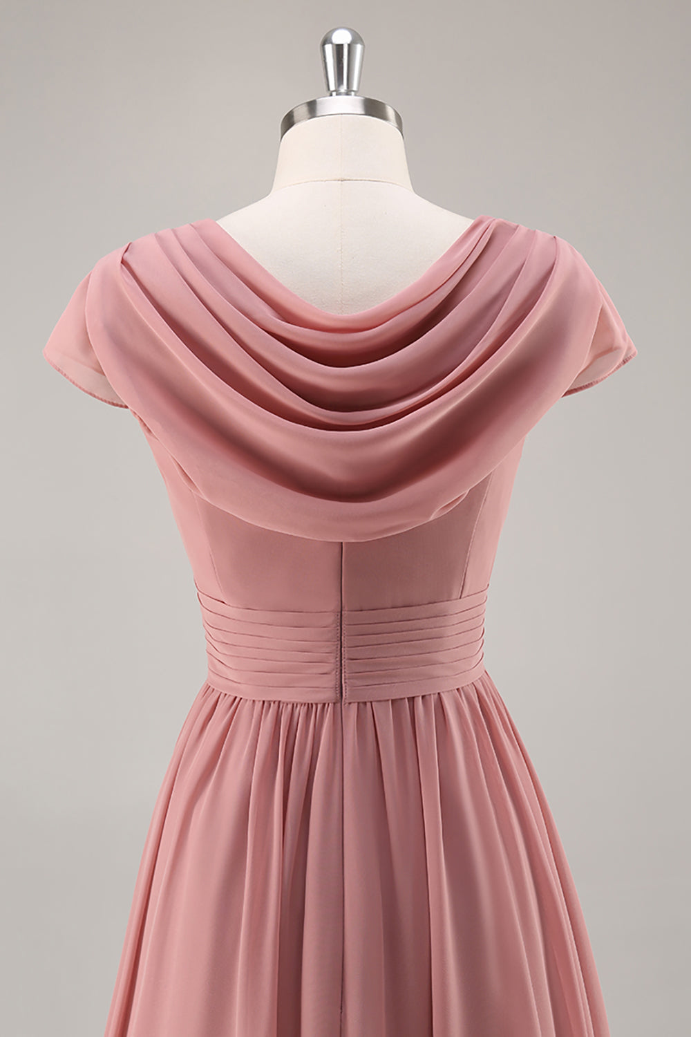 Dusty Rose V-Neck Ruched Chiffon Long Bridesmaid Dress with Drape