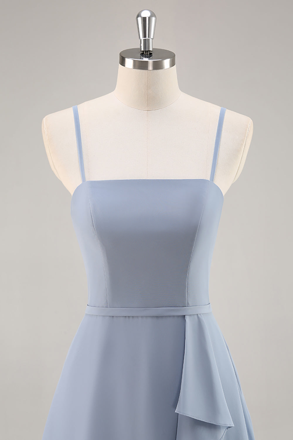 Dusty Blue Chiffon A Line Long Bridesmaid Dress with Ruffles