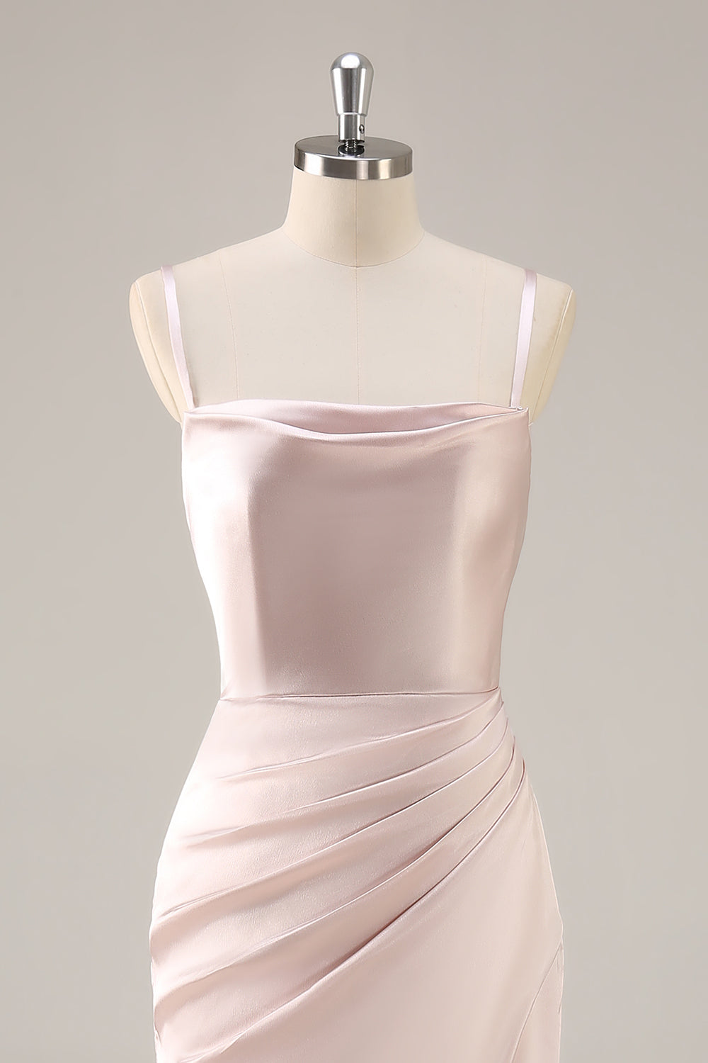 Candy Pink Satin Mermaid Ruched Long Bridesmaid Dress with Slit