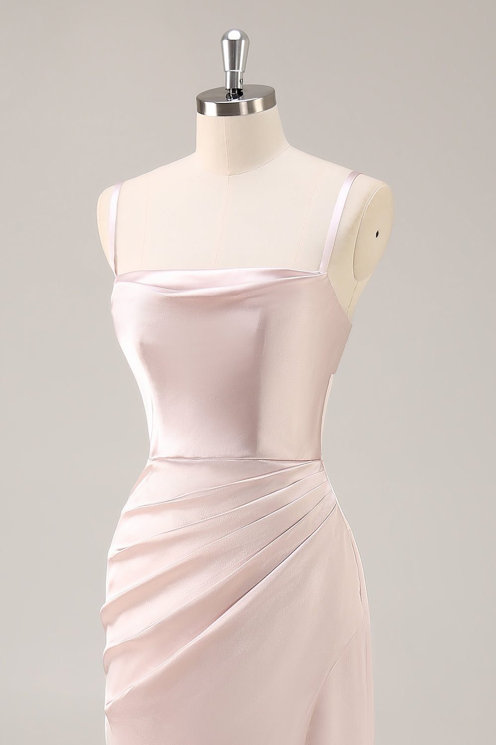 Candy Pink Satin Mermaid Ruched Long Bridesmaid Dress with Slit