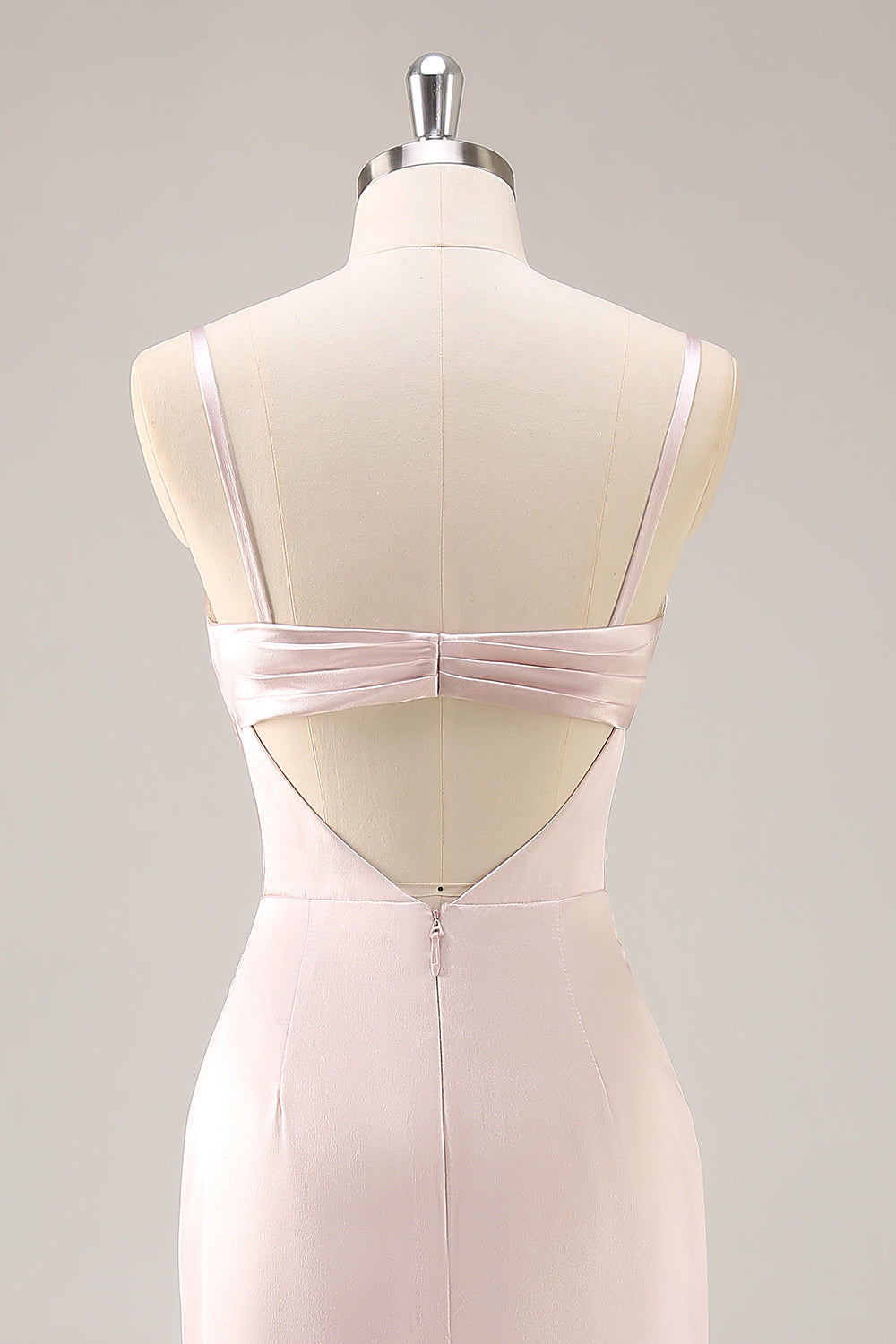 Candy Pink Satin Mermaid Ruched Long Bridesmaid Dress with Slit