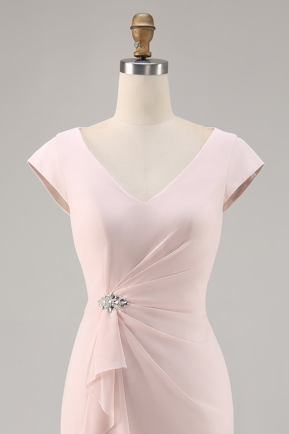 Candy Pink Bodycon V Neck Midi Mother of Bride Dress with Ruffles