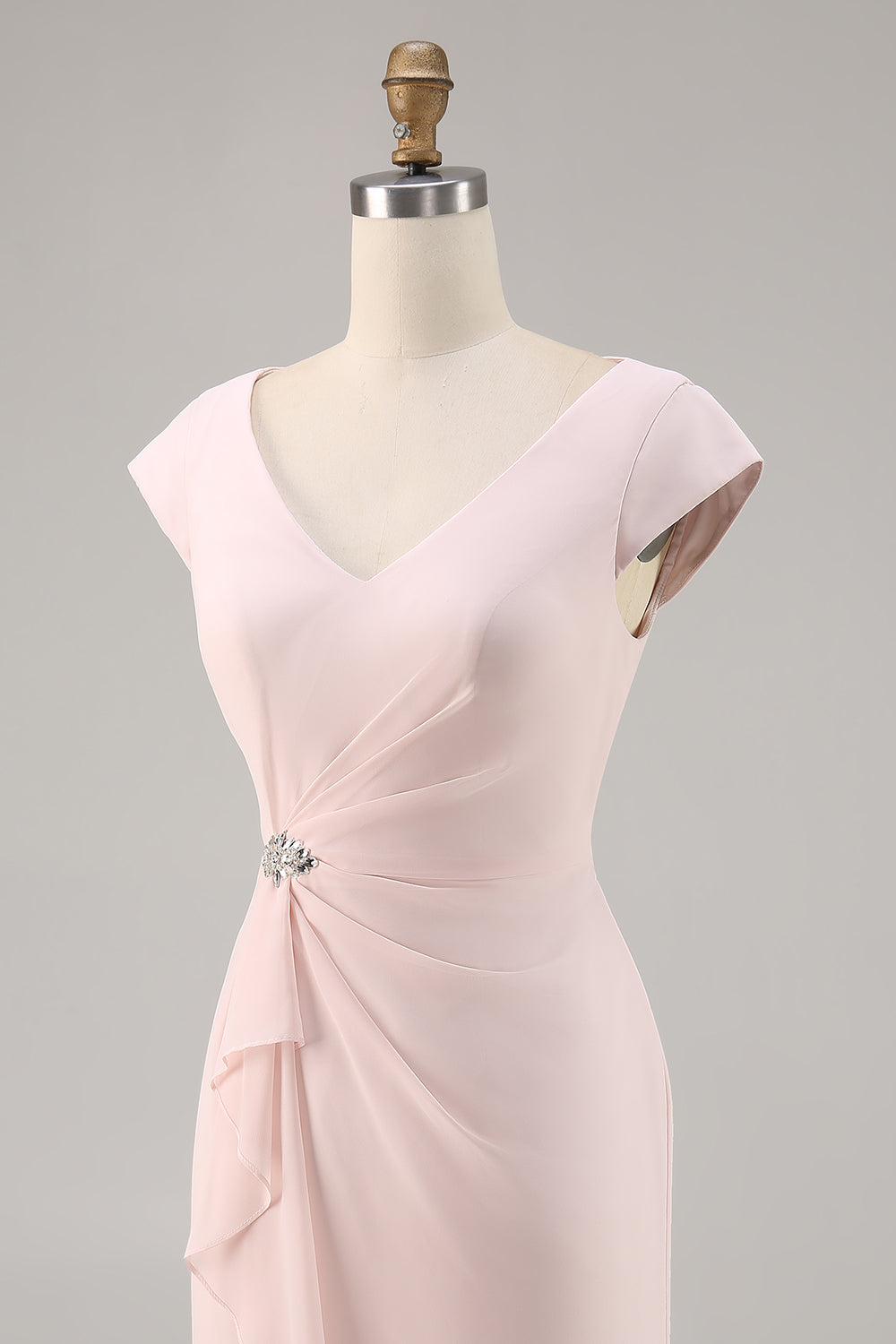 Candy Pink Bodycon V Neck Midi Mother of Bride Dress with Ruffles