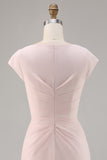 Candy Pink Bodycon V Neck Midi Mother of Bride Dress with Ruffles