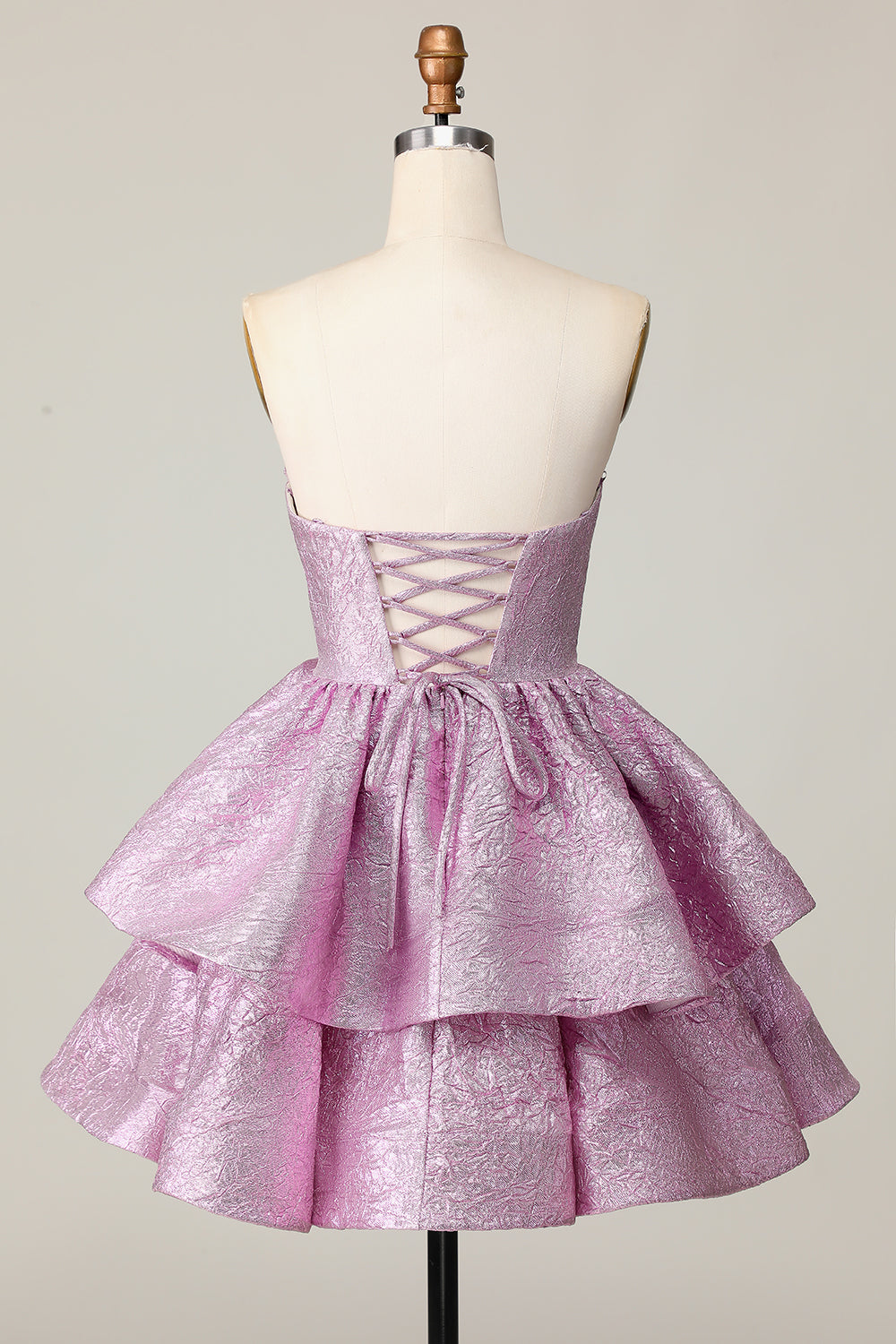 Light Purple A Line Strapless Lace Up Back Tiered Homecoming Dress with Bow