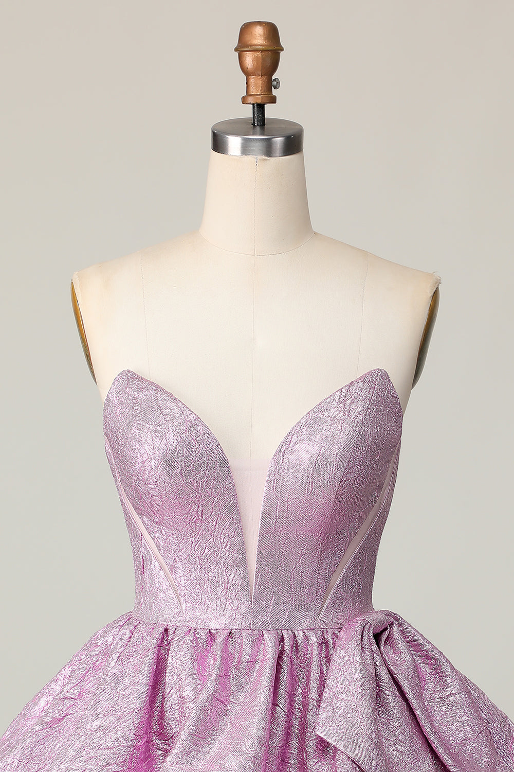 Light Purple A Line Strapless Lace Up Back Tiered Homecoming Dress with Bow