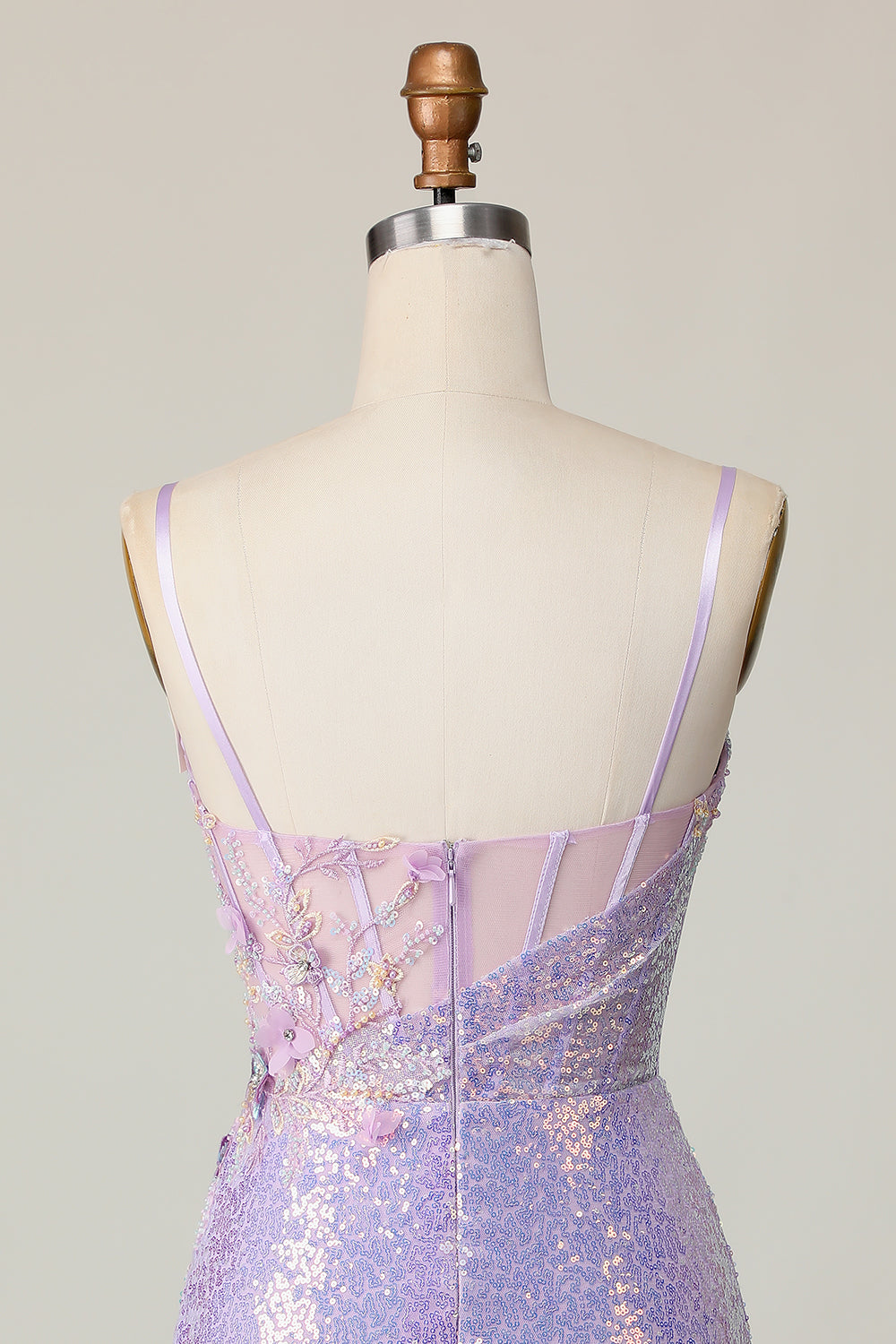 Sparkly Lilac Bodycon Corset Sequins Homecoming Dress with 3D Flowers