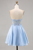 Light Blue Strapless A Line Short Homecoming Dress with Sequins