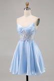 Light Blue Strapless A Line Short Homecoming Dress with Sequins