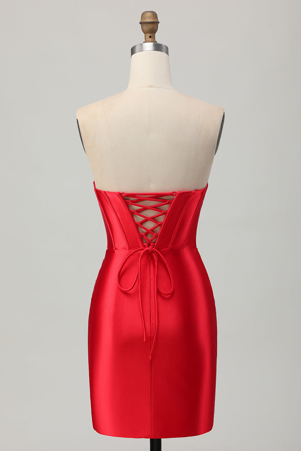 Red Bodycon Strapless Beaded Corset Homecoming Dress with Slit