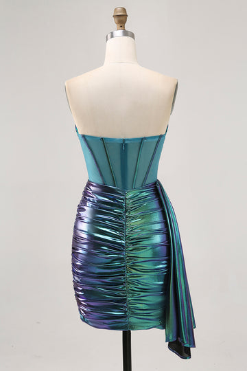 Metallic Green Corset Ruched Bodycon Short Homecoming Dress