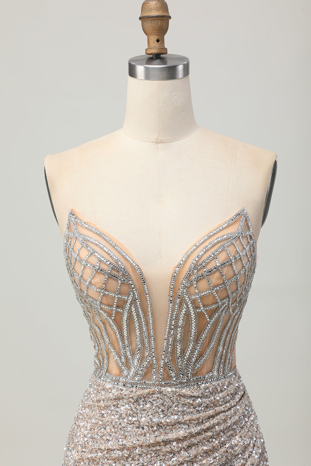 Silver Strapless Bodycon Sequins Homecoming Dress with Slit