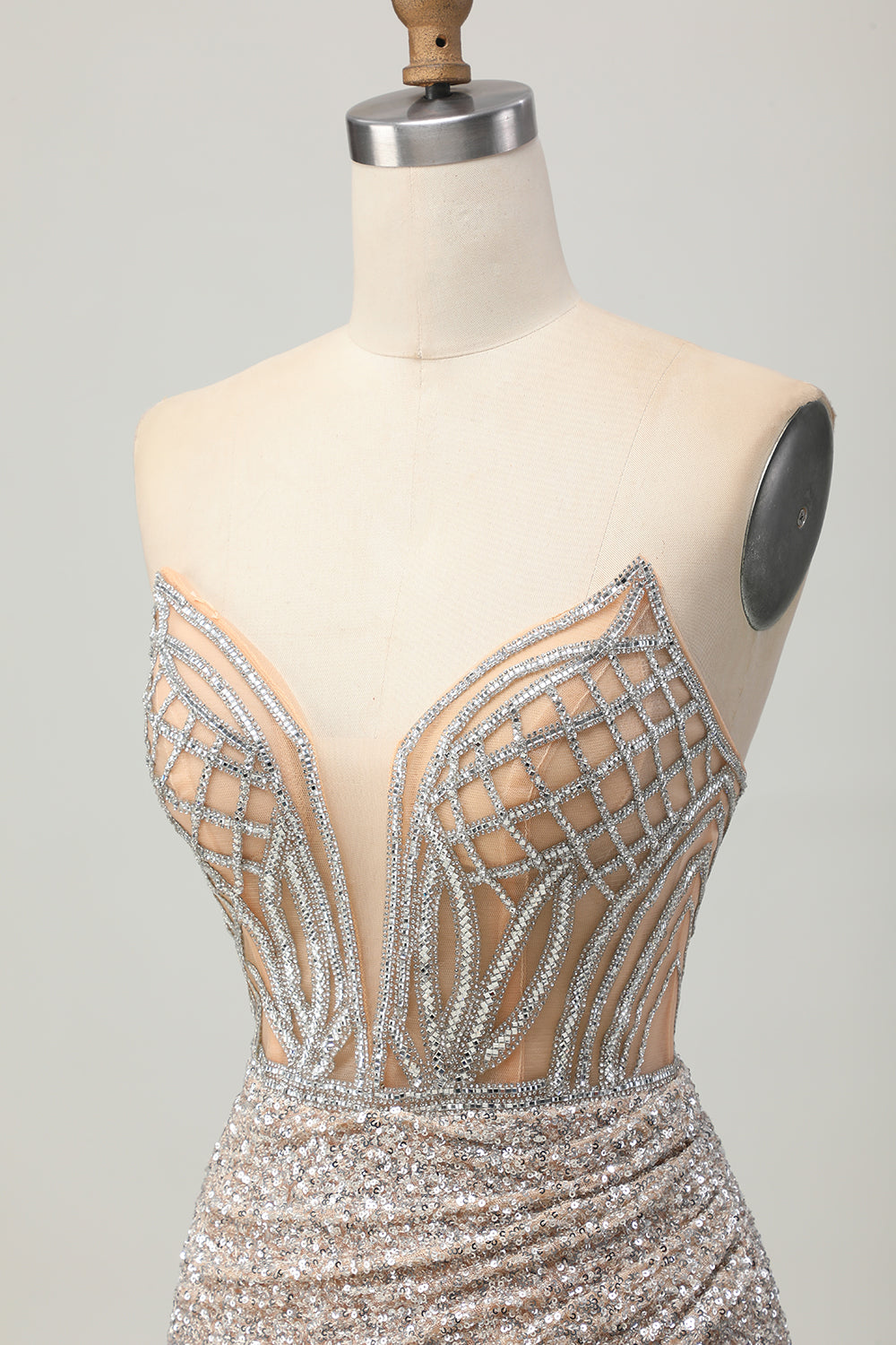 Silver Strapless Bodycon Sequins Homecoming Dress with Slit
