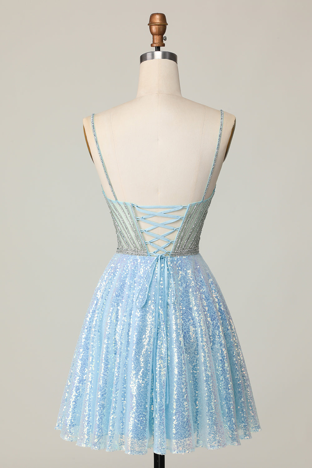 Sparkly Light Blue V Neck Sequins A Line Homecoming Dress