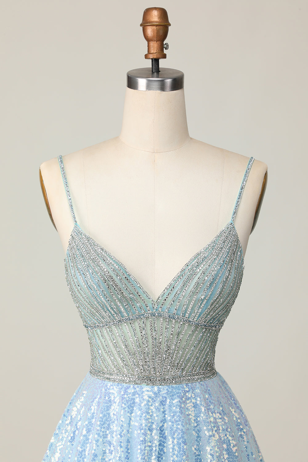 Sparkly Light Blue V Neck Sequins A Line Homecoming Dress