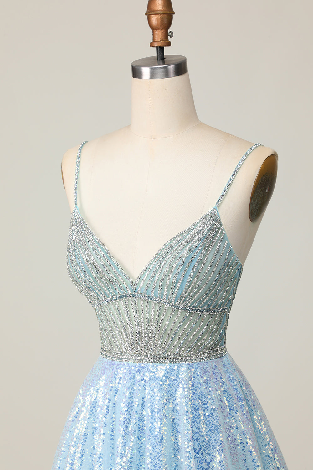 Sparkly Light Blue V Neck Sequins A Line Homecoming Dress