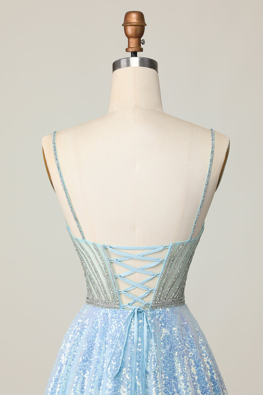 Sparkly Light Blue V Neck Sequins A Line Homecoming Dress