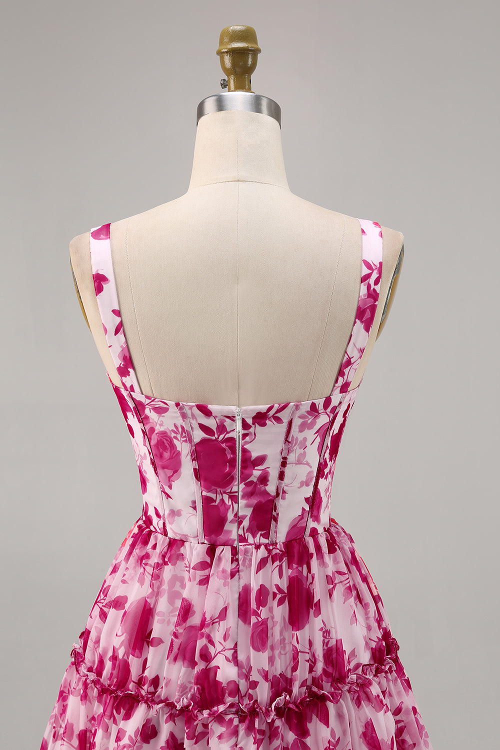 Fuchsia Floral Corset Printed A Line Homecoming Dress