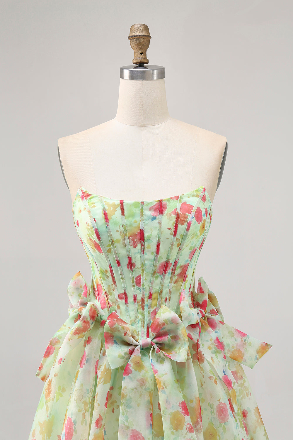 Green Strapless A Line Floral Corset Homecoming Dress
