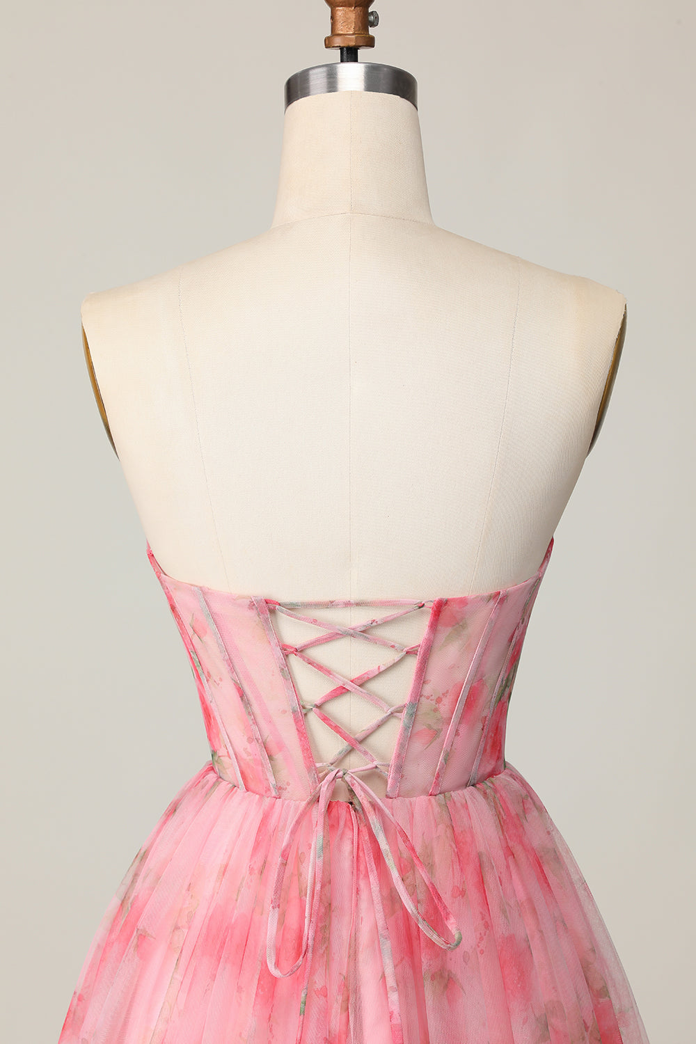 Floral Red A Line Strapless Printed Ruffled Homecoming Dress