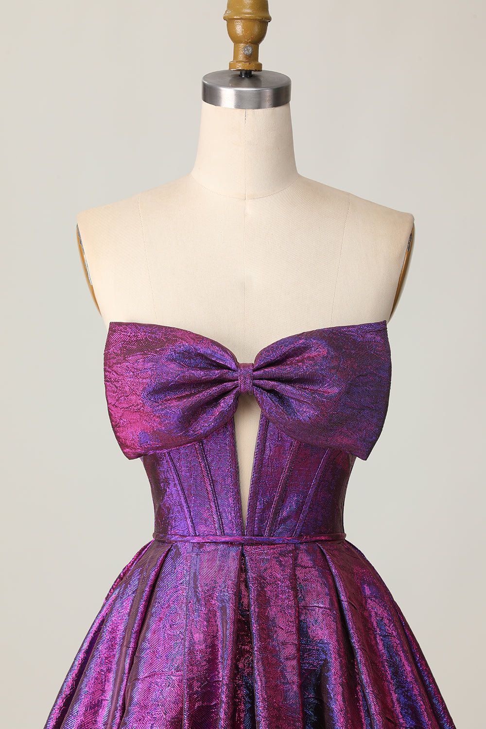 Metallic Dark Purple Strapless A Line Cut Out Corset Short Homecoming Dress