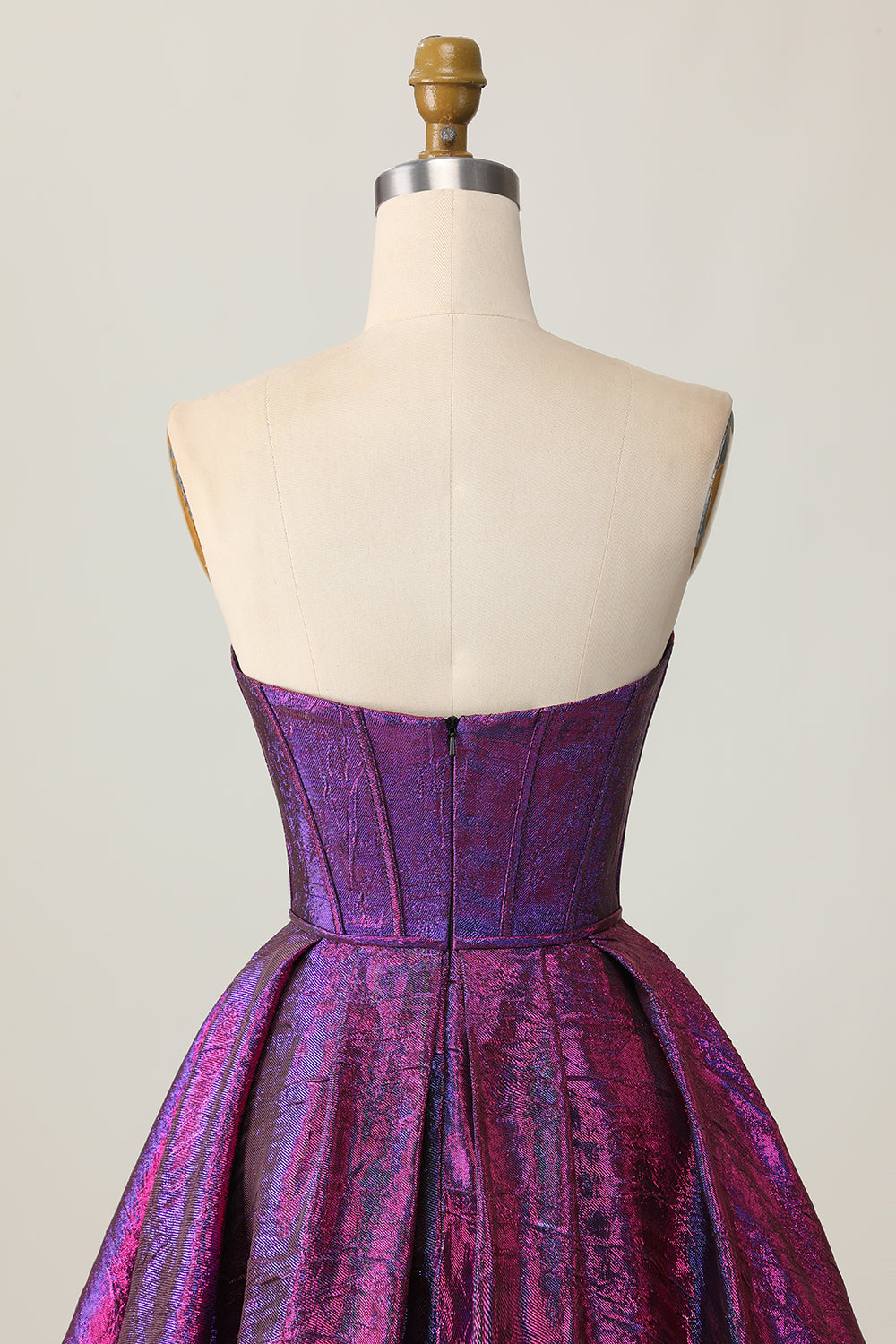 Metallic Dark Purple Strapless A Line Cut Out Corset Short Homecoming Dress