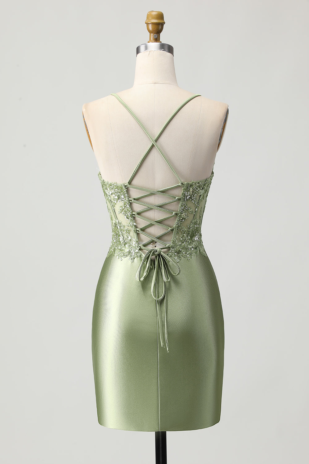 Sage Green Bodycon Corset Sequins Homecoming Dress with Lace Up Back