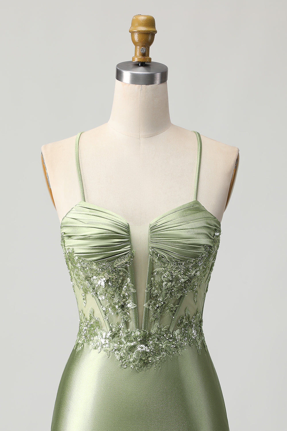 Sage Green Bodycon Corset Sequins Homecoming Dress with Lace Up Back