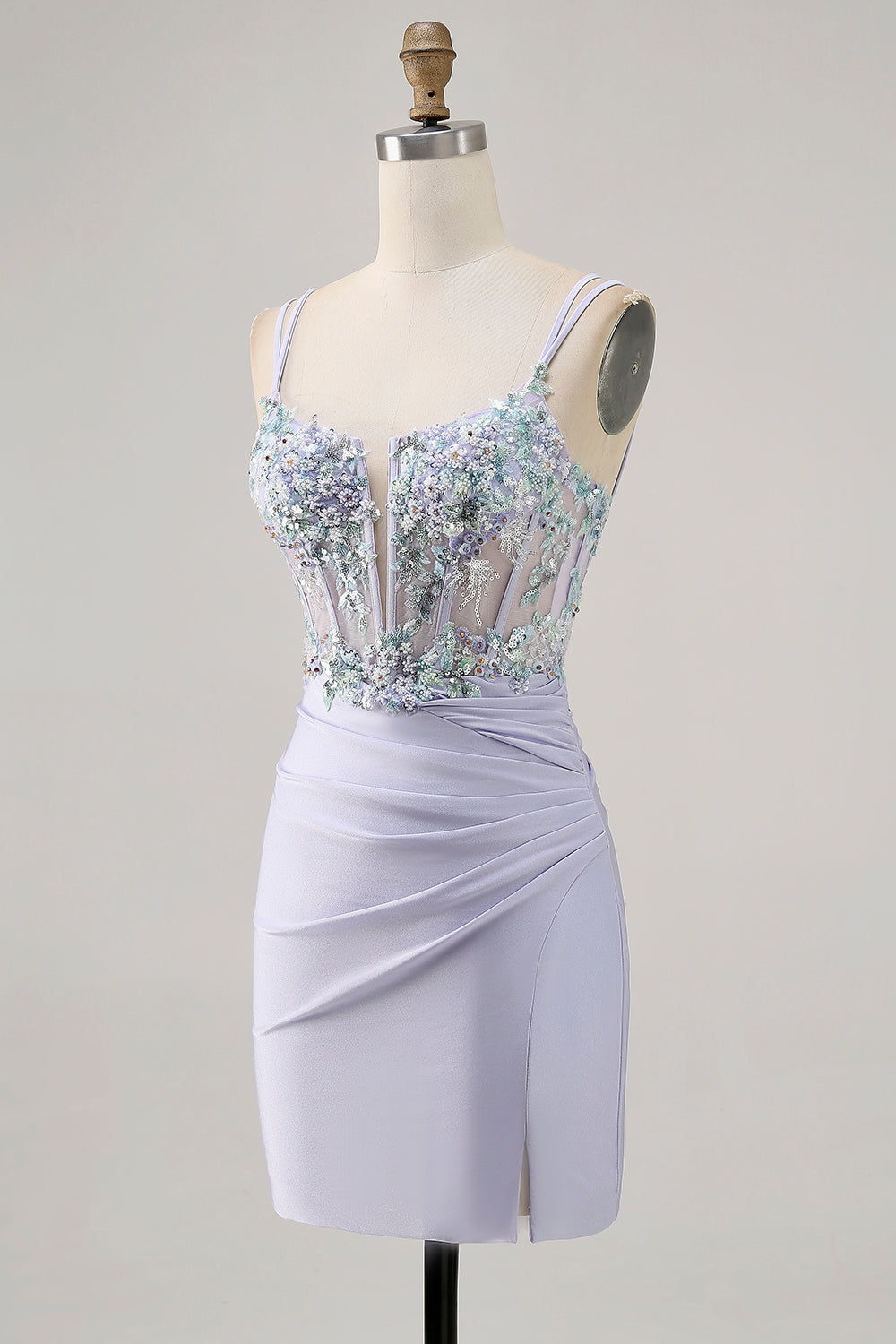 Lavender Bodycon Corset Sequins Homecoming Dress