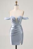 Dusty Blue Bodycon Corset Off The Shoulder Homecoming Dress