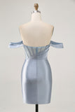 Dusty Blue Bodycon Corset Off The Shoulder Homecoming Dress