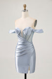 Dusty Blue Bodycon Corset Off The Shoulder Homecoming Dress
