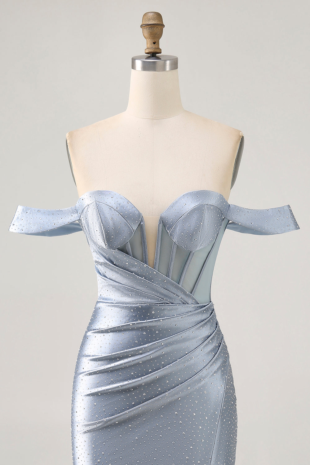 Dusty Blue Bodycon Corset Off The Shoulder Homecoming Dress
