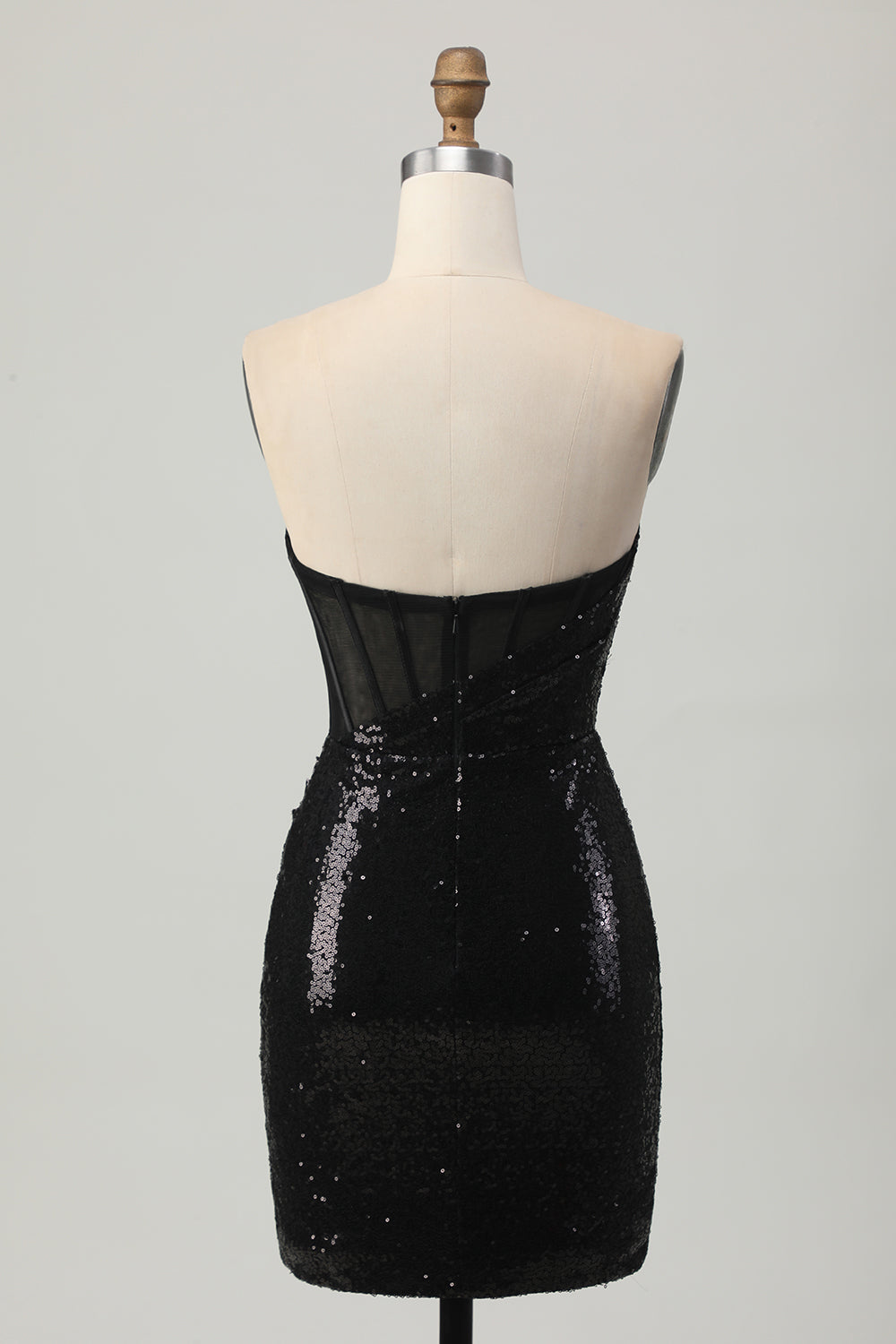 Black Bodycon Strapless Sequins Homecoming Dress with Slit