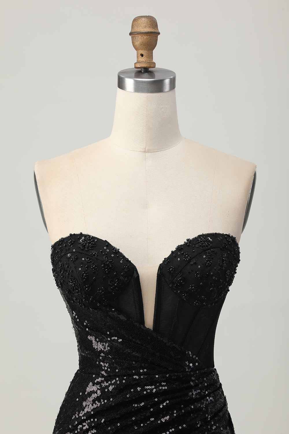 Black Bodycon Strapless Sequins Homecoming Dress with Slit