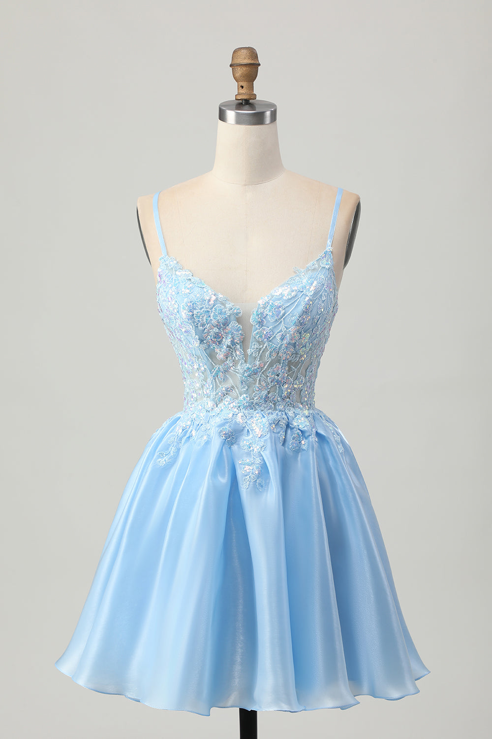 Blue A Line Sequins Corset Cut Out Short Homecoming Dress with Appliques