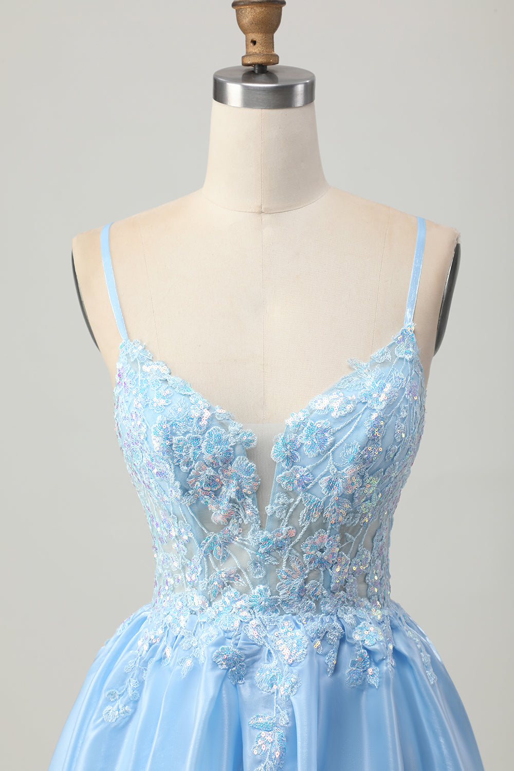Blue A Line Sequins Corset Cut Out Short Homecoming Dress with Appliques