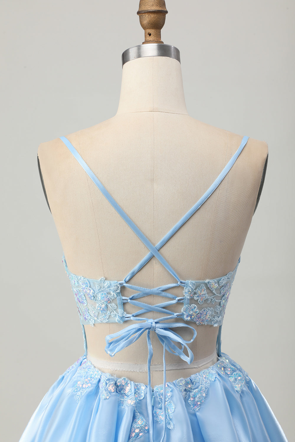 Blue A Line Sequins Corset Cut Out Short Homecoming Dress with Appliques