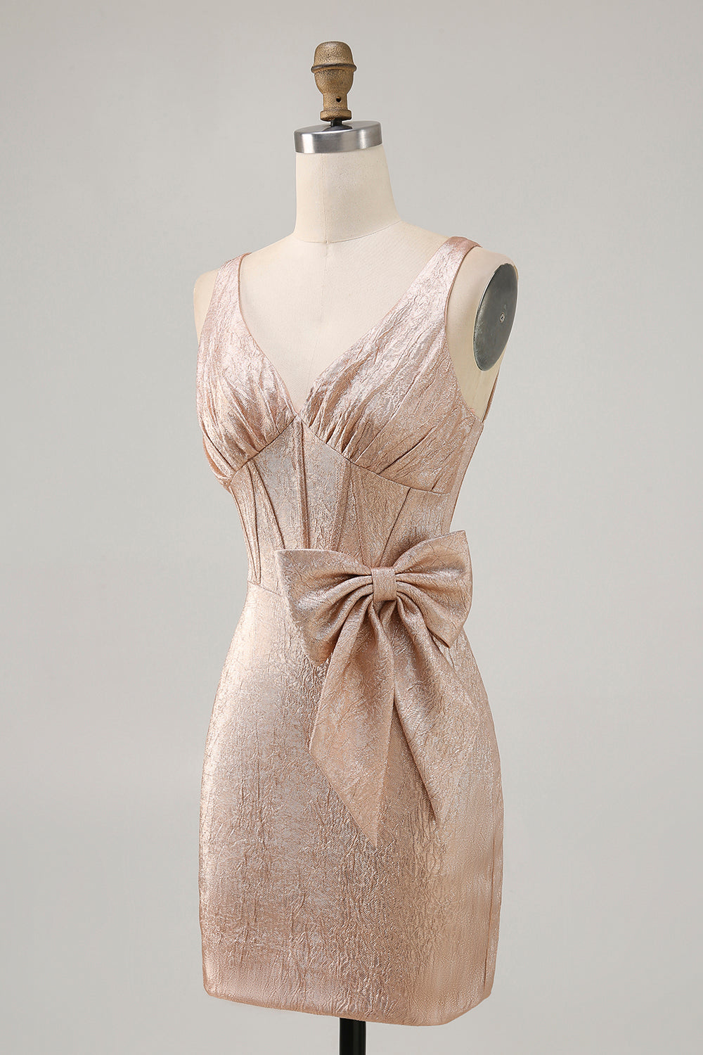 Champagne Bodycon Satin Short Homecoming Dress with Bow