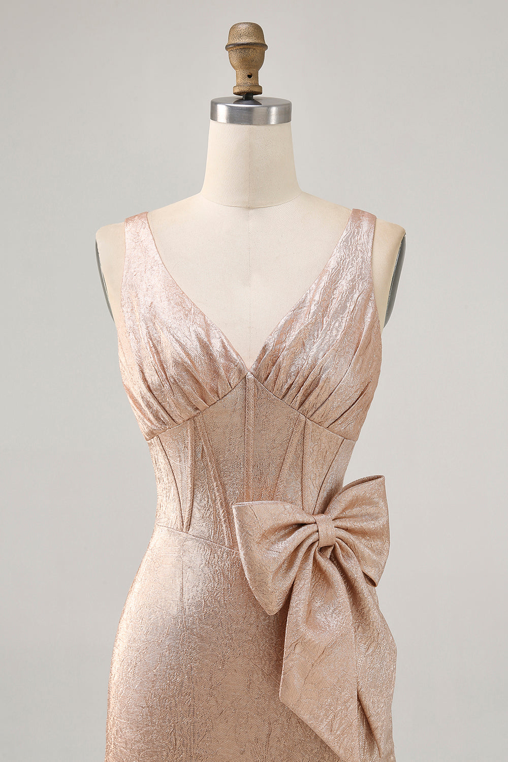 Champagne Bodycon Satin Short Homecoming Dress with Bow