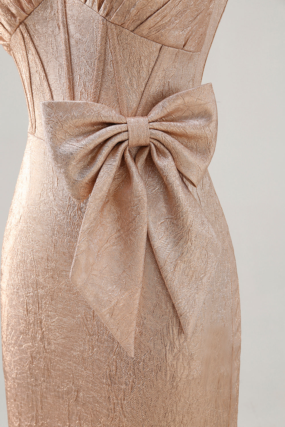 Champagne Bodycon Satin Short Homecoming Dress with Bow