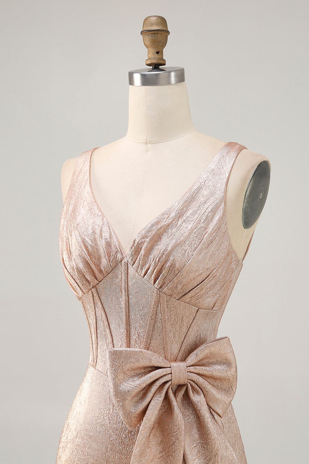 Champagne Bodycon Satin Short Homecoming Dress with Bow