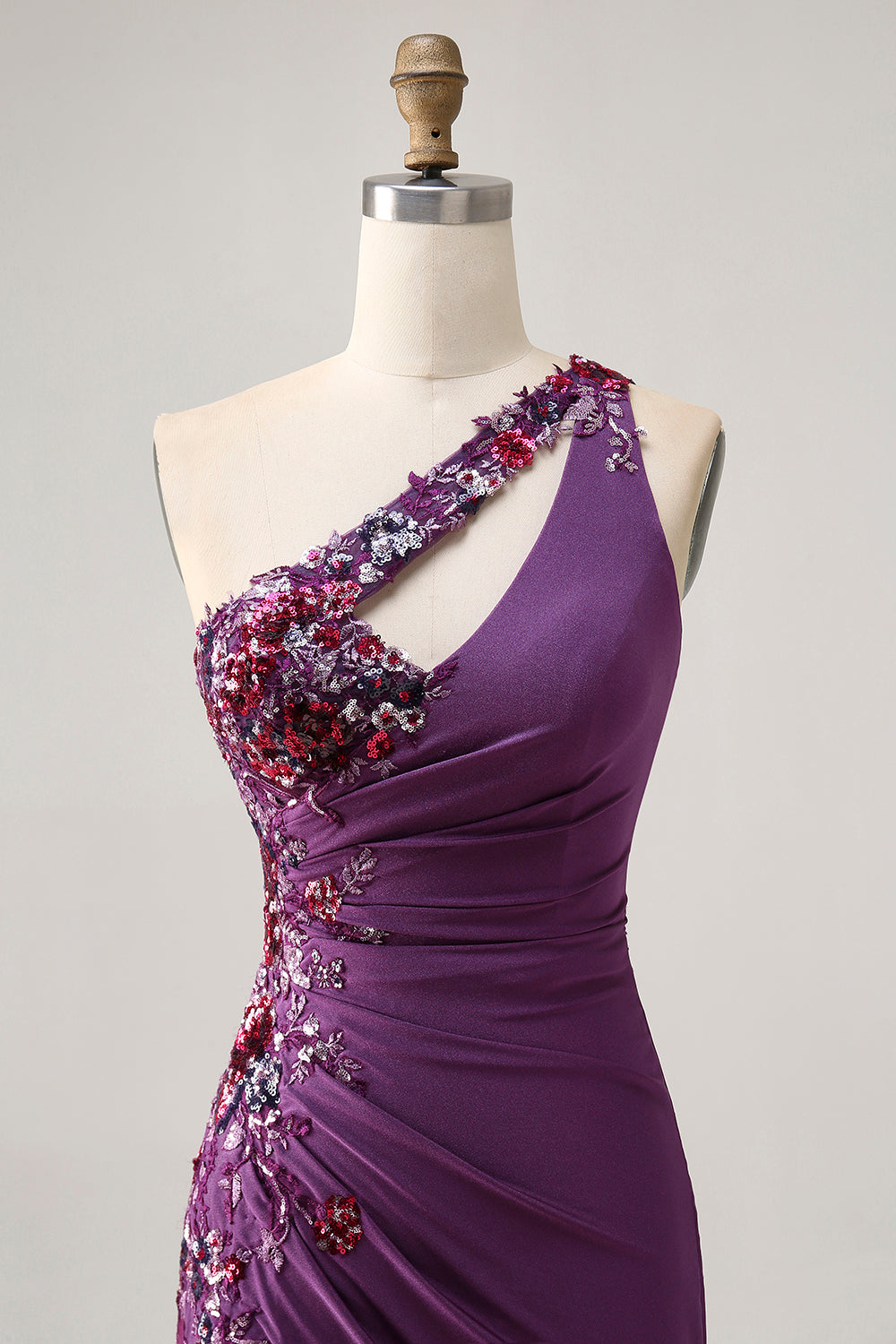 Dark Purple One Shoulder Sequins Bodycon Homecoming Dress with Slit