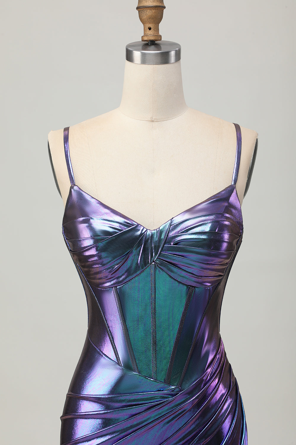 Blue Purple Bodycon Corset Ruched Metallic Homecoming Dress