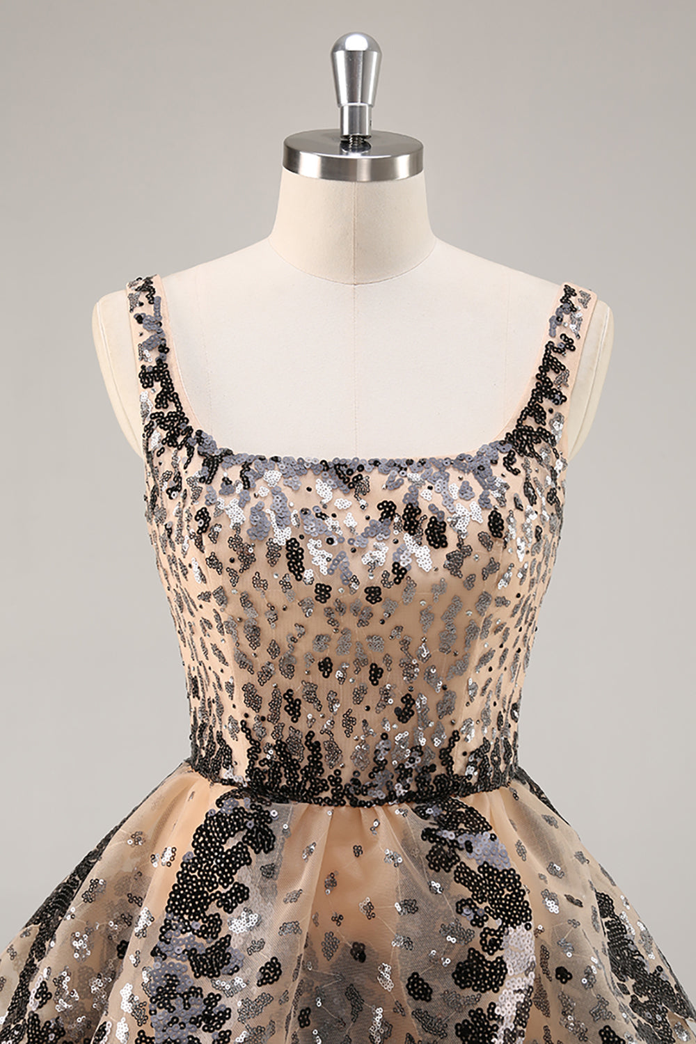 Black Apricot Sequined Tiered A Line Homecoming Dress